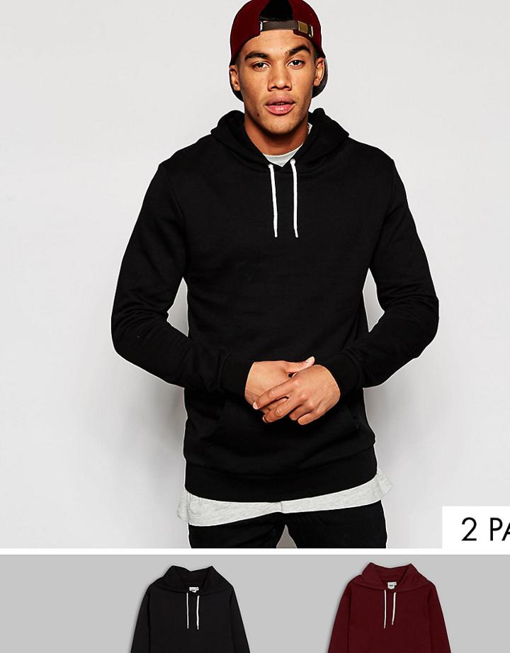 Asos Hoodie 2 Pack Burgundy/ Black Save - Multi