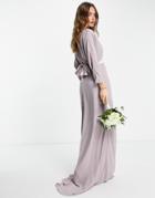Tfnc Bridesmaid Long Sleeve Maxi Dress With Bow Back In Lavender Gray