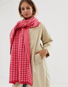 New Look Houndstooth Scarf In Pink Pattern - Pink