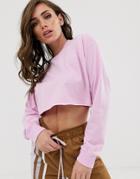 Asos Design Long Sleeve Crop Top With Rib Cuff In Lilac - Purple