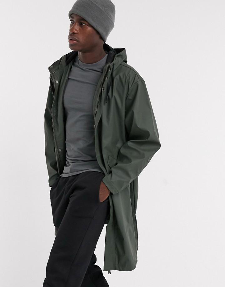 Asos Design Water Resistant Parka Jacket In Khaki-green