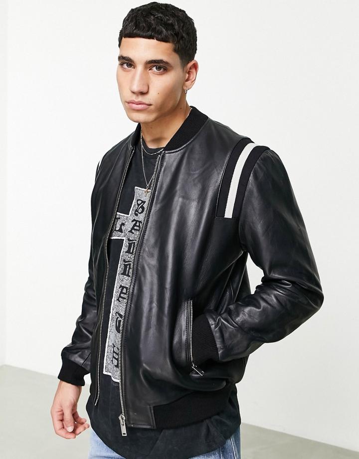 Bolongaro Trevor Haden Leather Bomber Jacket-black