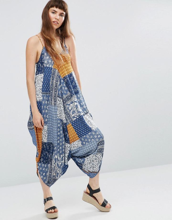 Qed London Patchwork Jumpsuit - Blue