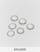 Designb London Patterned Band Rings In 6 Pack - Silver