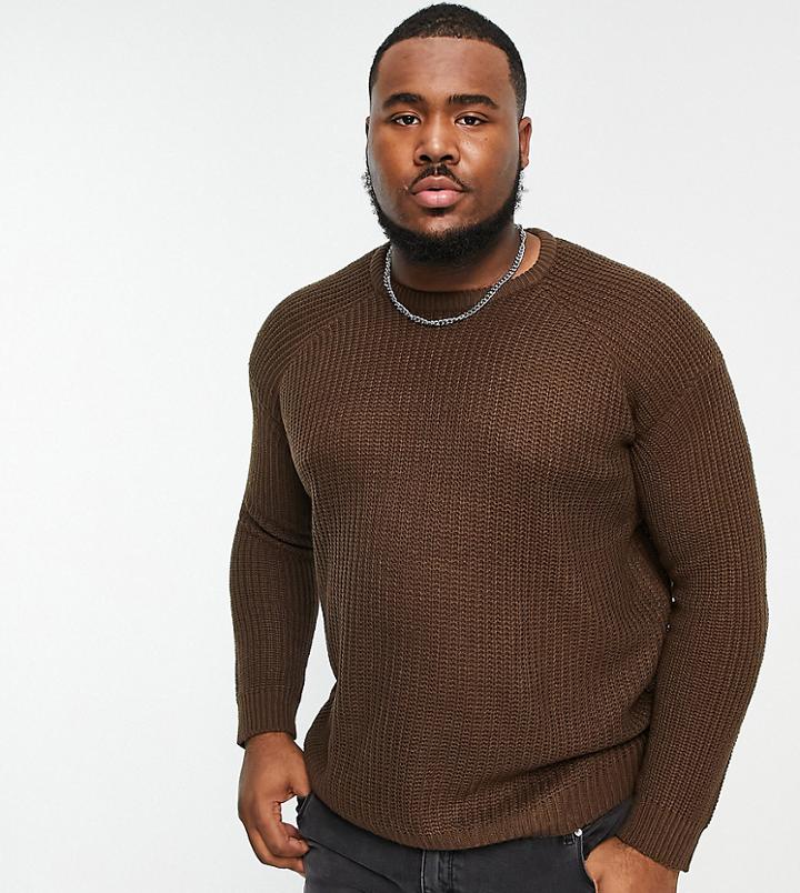 Threadbare Plus Oversized Heavy Fisherman Knit Sweater In Midnight Brown