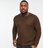 Threadbare Plus Oversized Heavy Fisherman Knit Sweater In Midnight Brown