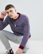 Asos Design Sweatshirt With Burgundy And Blue Stripes - Red