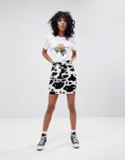 Asos Denim Original High Waisted Skirt In Cow Print - Multi