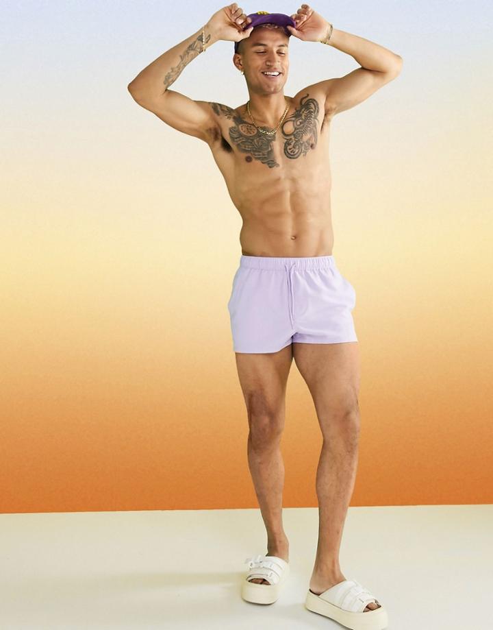 Asos Design Swim Shorts In Super Short Length In Lilac Purple