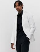 Devils Advocate White Tonal Stripe Occasion Skinny Fit Jacket - White