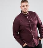 Asos Plus Stretch Regular Fit Shirt In Burgundy With Button Down Collar - Red