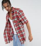 Reclaimed Vintage Inspired Oversized Shirt With Short Sleeves In Red Checked Flannel - Red
