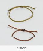 Asos Design 2 Pack Bracelet In Khaki And Brown - Black