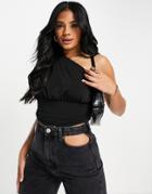 Na-kd X Hanna Schonberg Gathered One Shoulder Top In Black