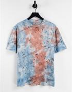 Sixth June Oversized T-shirt In Blue And Orange Tie Dye With Bandana Print
