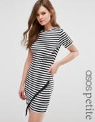 Asos Petite Striped Asymmetric Bodycon Dress - Mono