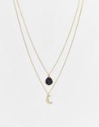 Designb Multirow Necklace With Moon And Faux Stone Pendant In Gold Tone