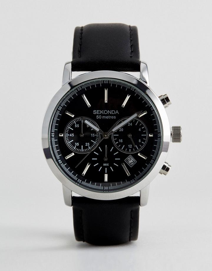 Sekonda Leather Chronograph Watch In Black Exclusive To Asos - Black