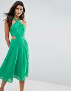 Asos Side Cut Out Midi Dress With Twisted Neckline-green