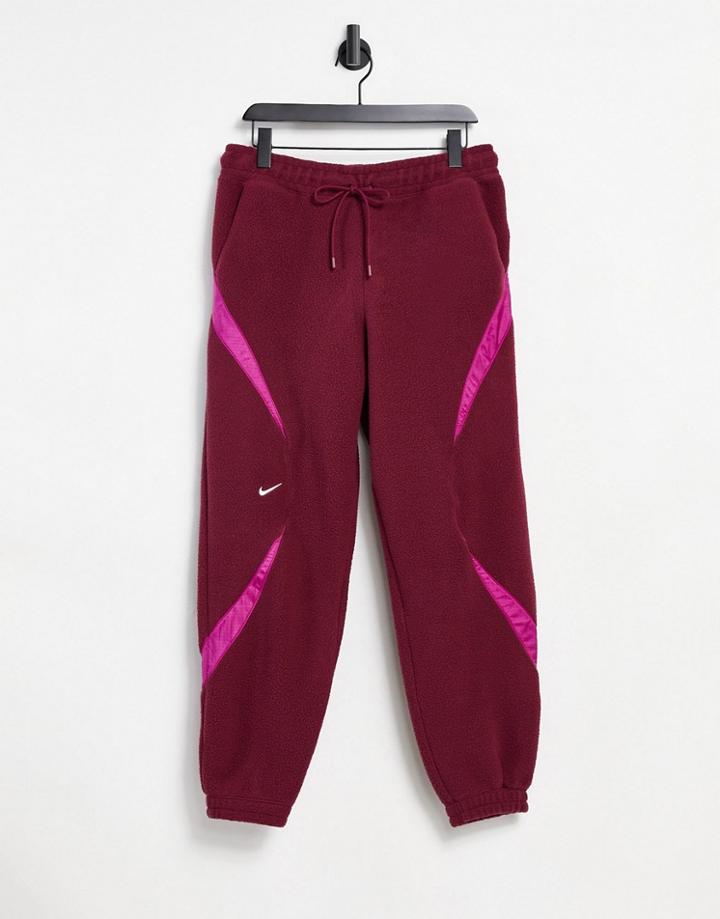 Nike Archive Fleece Sweatpants With Ripstop Panels In Burgundy-red