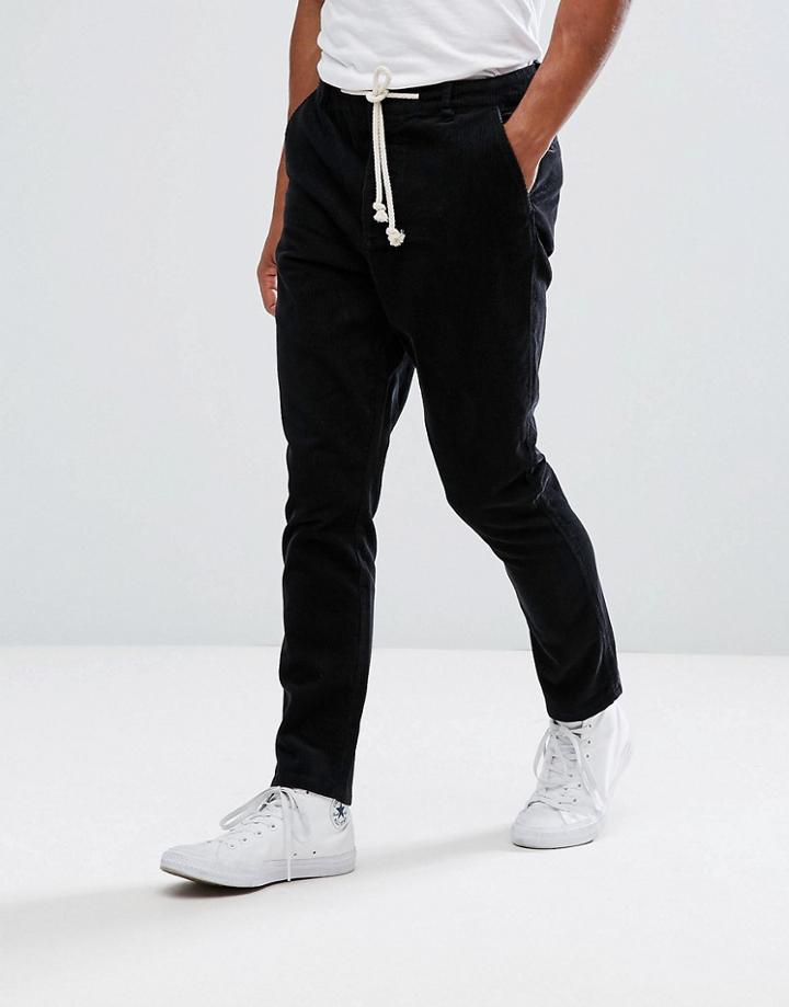 Asos Tapered Cord Pants In Black - Black