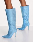 Public Desire Lexi Knee High Heel Boots In Blue Crystal-blues
