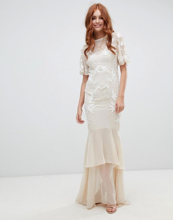 Hope & Ivy Embellished Dress With Open Back Detail In Vintage Ivory - Cream