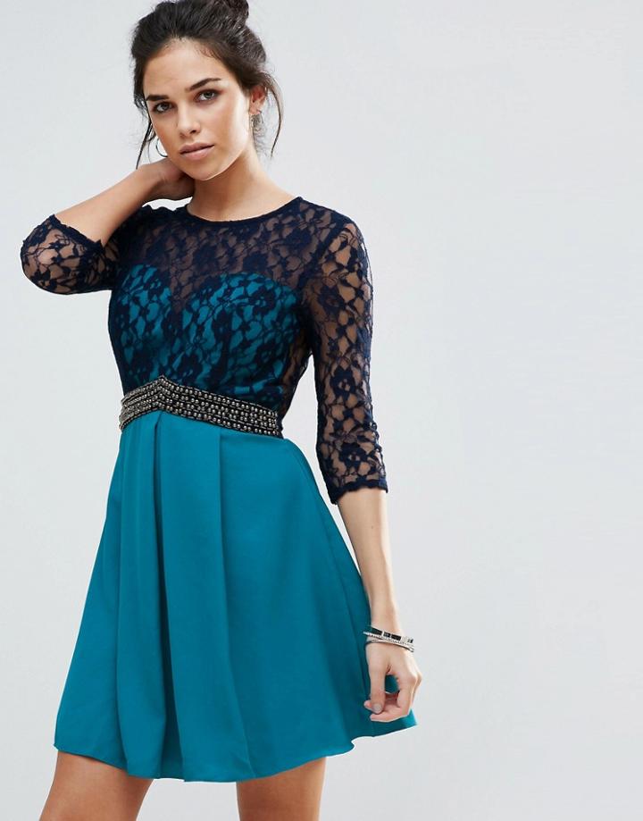 Little Mistress Lace Mini Dress - Navy