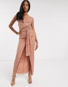 Asos Design Cami Maxi Dress With Wrap Waist In Scatter Sequin-brown