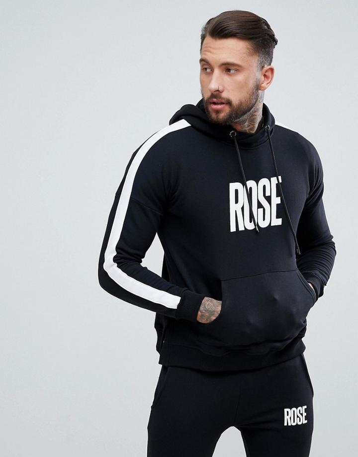 Rose London Logo Muscle Hoodie With Side Stripe - Black