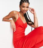 Pieces Tall Exclusive Ruched Front Strappy Midi Dress In Red