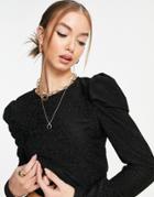 Only Darling Longsleeve Puff Shoulder Glitter Top In Black