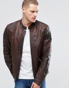 Pepe Goldborne Leather Jacket Padded Shoulder Brown - Brown