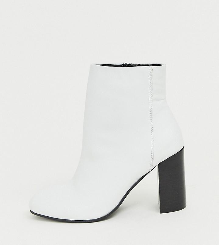 Asos Design Wide Fit Rescue Leather Block Heel Boots In White