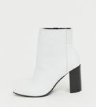 Asos Design Wide Fit Rescue Leather Block Heel Boots In White