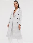Asos Design Double Breasted Textured Longline Coat In Gray - Gray