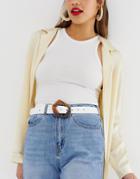 Asos Design Leather Tort Abstract Buckle Waist And Hip Belt - White