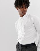 Asos Design Regular Fit Jacquard Shirt With Ruffle Front-white