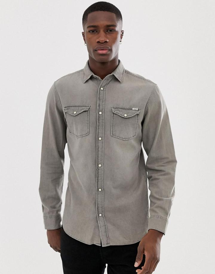 Jack & Jones Slim Fit Denim Shirt In Gray Wash