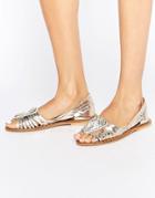 Asos Jia Leather Embellished Summer Shoes - Gold