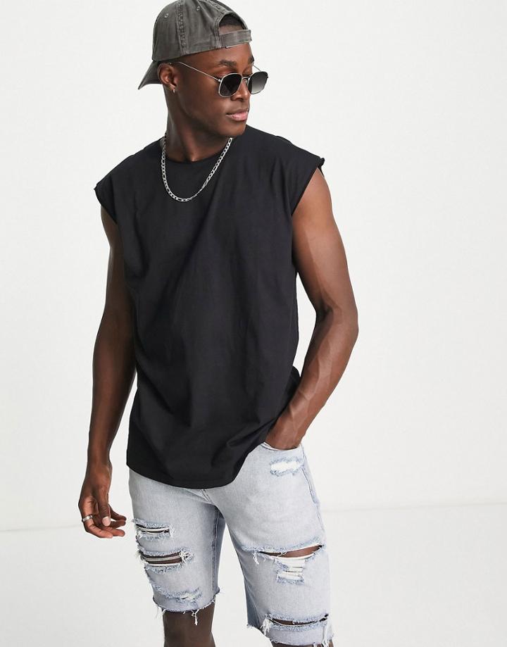 Brave Soul Raw Edge Sleeveless T-shirt Tank In Black