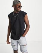 Brave Soul Raw Edge Sleeveless T-shirt Tank In Black