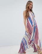 Aratta Maxi Cami Dress With Tassel Trim In Stripe - Multi