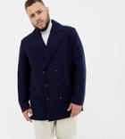 Asos Design Plus Wool Mix Double Breasted Jacket In Navy - Navy