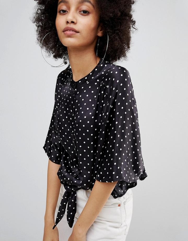 Bershka Crop Satin Polka Dot Blouse - Multi