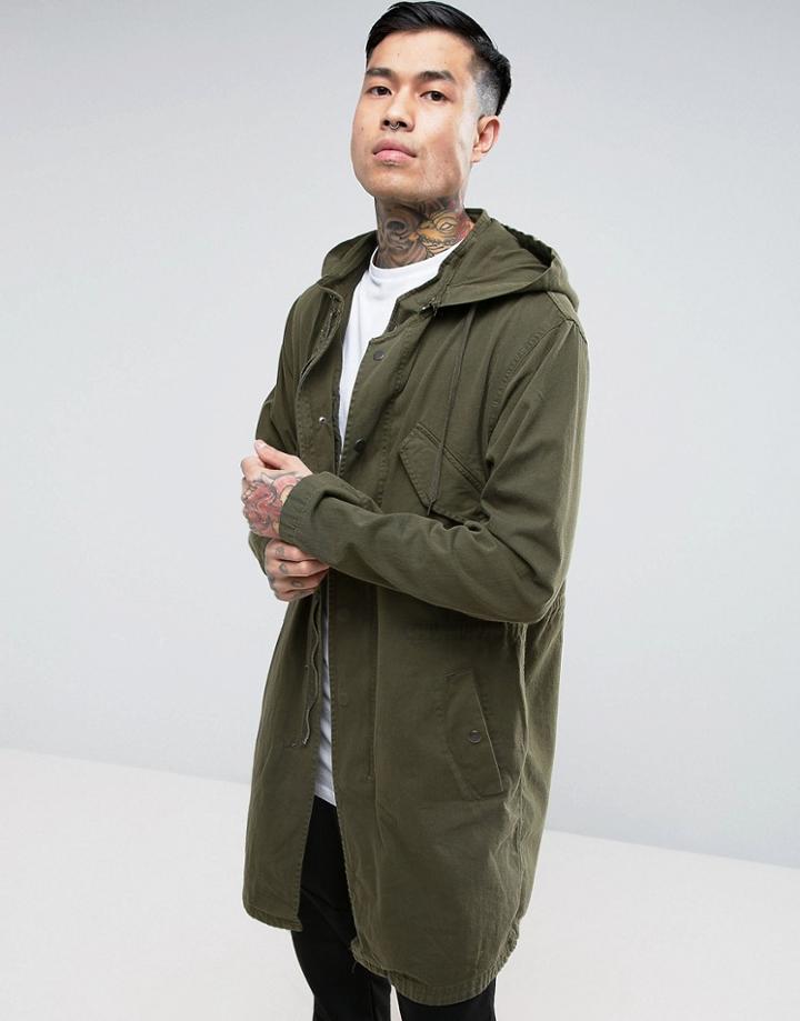 Bershka Lightweight Parka In Khaki - Green