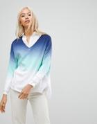Subtle Luxury Dip Dye V-neck Sweater - Blue