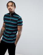 Asos Retro Stripe T-shirt With Zip Turtleneck - Black