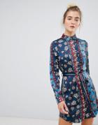 Parisian Floral And Stripe Print Shirt Dress - Multi