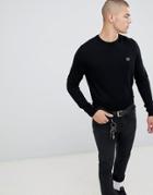 Fred Perry Crew Neck Merino Knitted Sweater In Black - Black